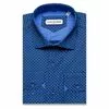 Синяя приталенная рубашка в ромбах с длинными рукавами-3