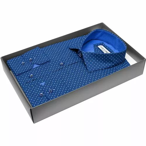 Синяя приталенная рубашка в ромбах с длинными рукавами