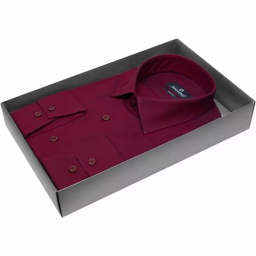 Бордово-фиолетовая приталенная рубашка в клетку с длинными рукавами