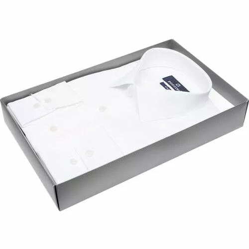 Белая приталенная рубашка с длинными рукавами