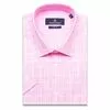 Розовая приталенная рубашка в клетку с коротким рукавом-3