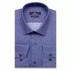 Синяя приталенная рубашка в горошек с длинными рукавами-3