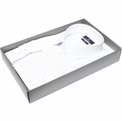 Белая приталенная мужская рубашка в полоску с длинными рукавами