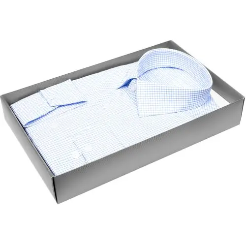 Голубая мужская рубашка Non Iron в клетку с длинными рукавами