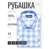 Светло-синяя приталенная рубашка в клетку с коротким рукавом-4