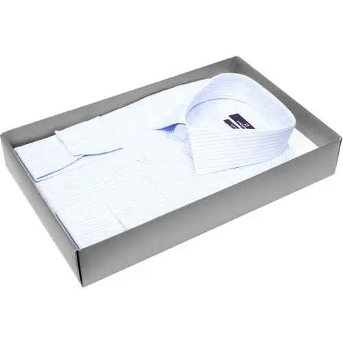 Голубая приталенная рубашка в полоску с длинными рукавами