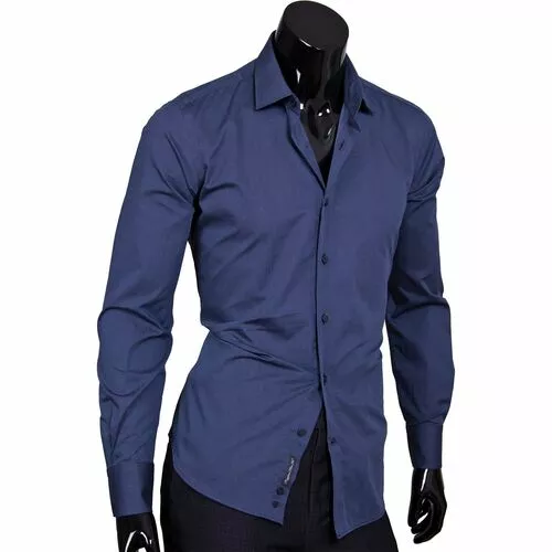 Рубашка приталенная темно синего цвета в горошек