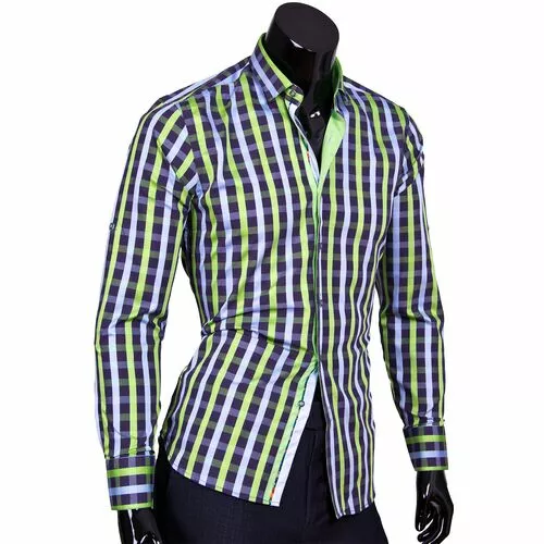 Рубашка приталенная зеленого цвета с в полоску