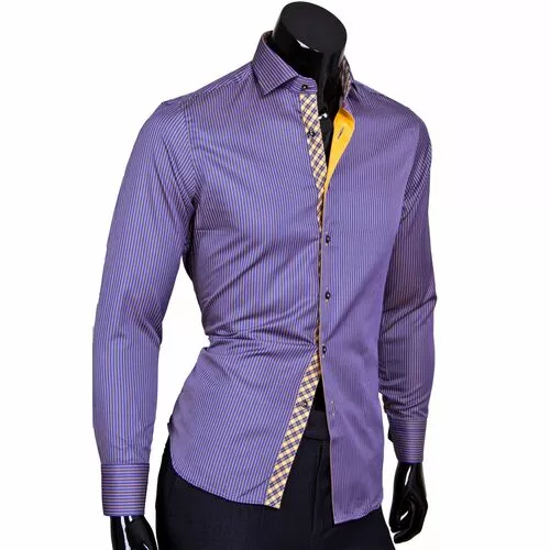 Фиолетовая мужская рубашка в полоску с длинным рукавом 