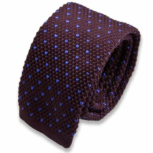 Коричневый вязаный мужской галстук в горошек