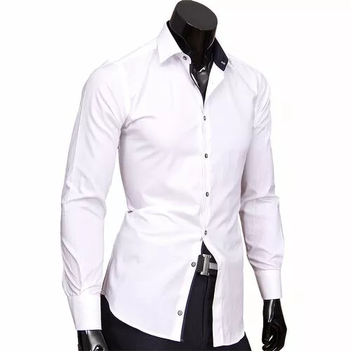 Белая приталенная мужская рубашка в огурцах