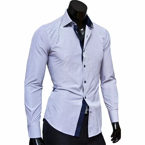 Белая приталенная мужская сорочка в полоску