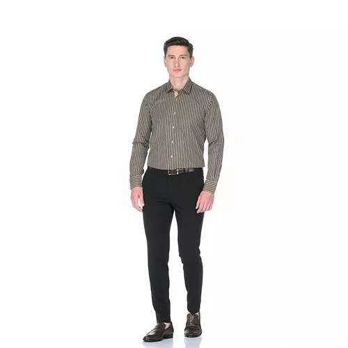 Коричневая приталенная мужская рубашка в двойную полоску