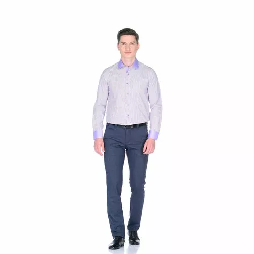 Белая мужская рубашка в полоску с сиреневым комбинированными манжетами и воротником Venturo 22047-03