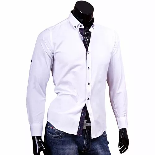 Белая приталенная сорочка с воротником баттен-даун фото