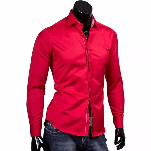 Красная приталенная мужская сорочка фото