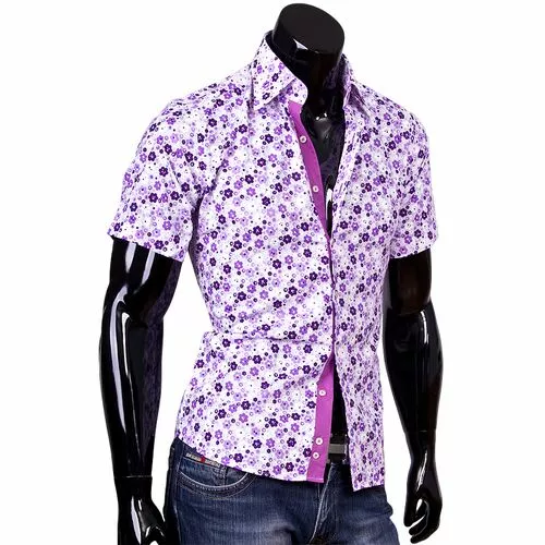 Приталенная рубашка с коротким рукавом в цветочек фото