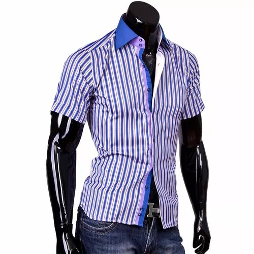 Мужская рубашка с коротким рукавом и комбинированным воротником фото