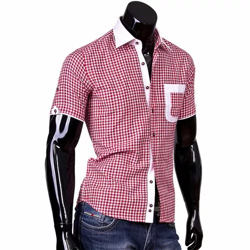 Приталенная мужская рубашка с коротким рукавом из льна фото