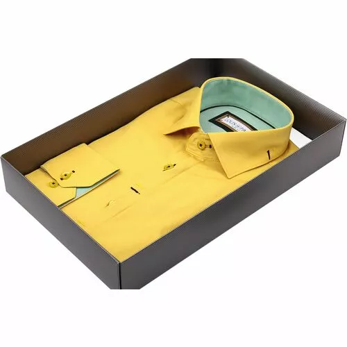 Приталенная рубашка желто горчичного цвета