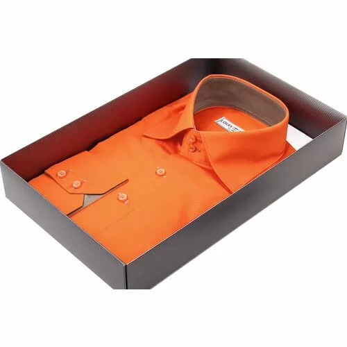 Оранжевая приталенная рубашка с высоким воротником