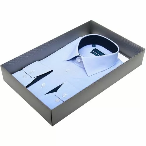 Голубая приталенная рубашка Venturo 528-01 с длинным рукавом