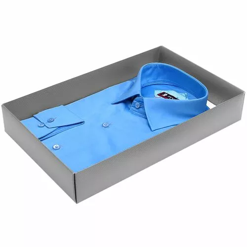 Комбинированная приталенная рубашка голубого цвета