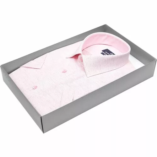 Бледно-розовая приталенная рубашка меланж с коротким рукавом