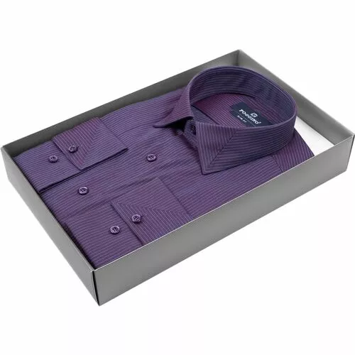 Фиолетовая приталенная рубашка в полоску с длинными рукавами