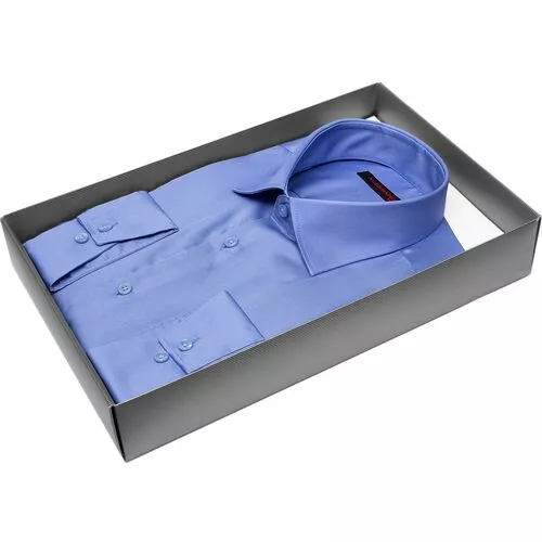 Синяя приталенная рубашка с длинными рукавами