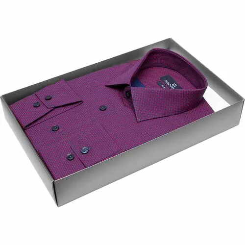 Бордово-фиолетовая приталенная рубашка в клетку с длинными рукавами